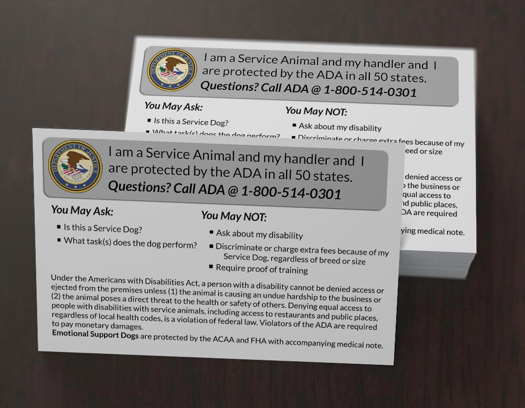 Service Dog ADA Info Cards USA Service Dogs