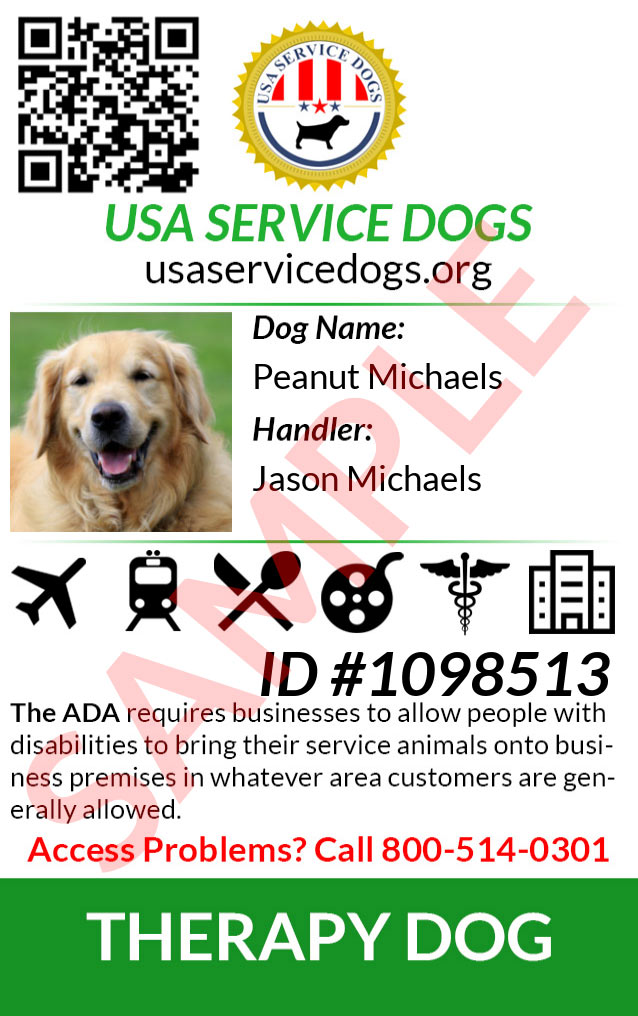 Service Dog ID Card Sample USA Service Dogs